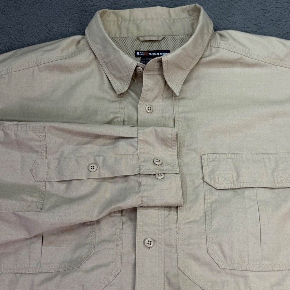 5.11 Tactical Series Shirt Mens 2XL Tan Long Sleeve Vented Ripstop Utility